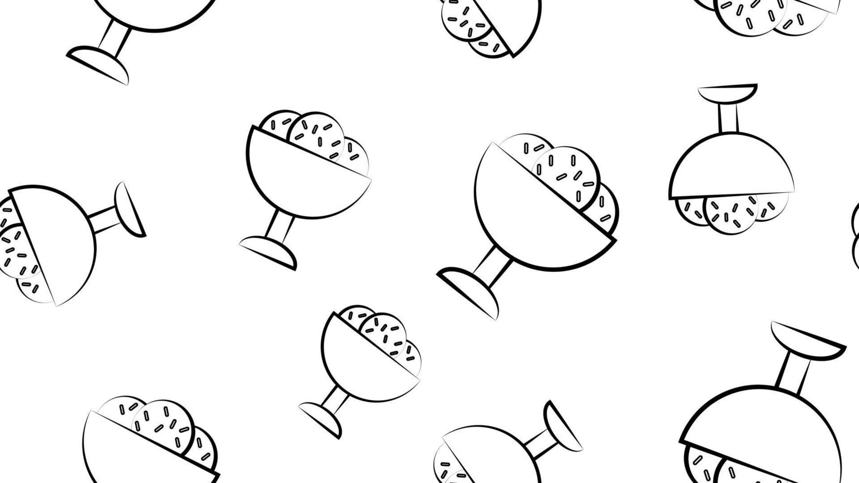 helado en un bol sobre un fondo blanco, patrón, ilustración vectorial. bolas de helado al estilo de papel pintado en blanco y negro. decoración de cafetería y restaurante, cocina. postre dulce de leche vector