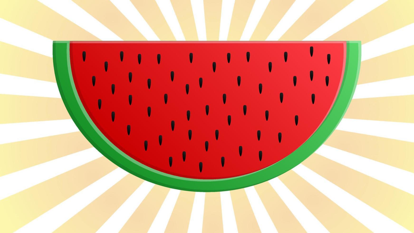 Watermelon slice on a background of rays from the center. Vector illustration