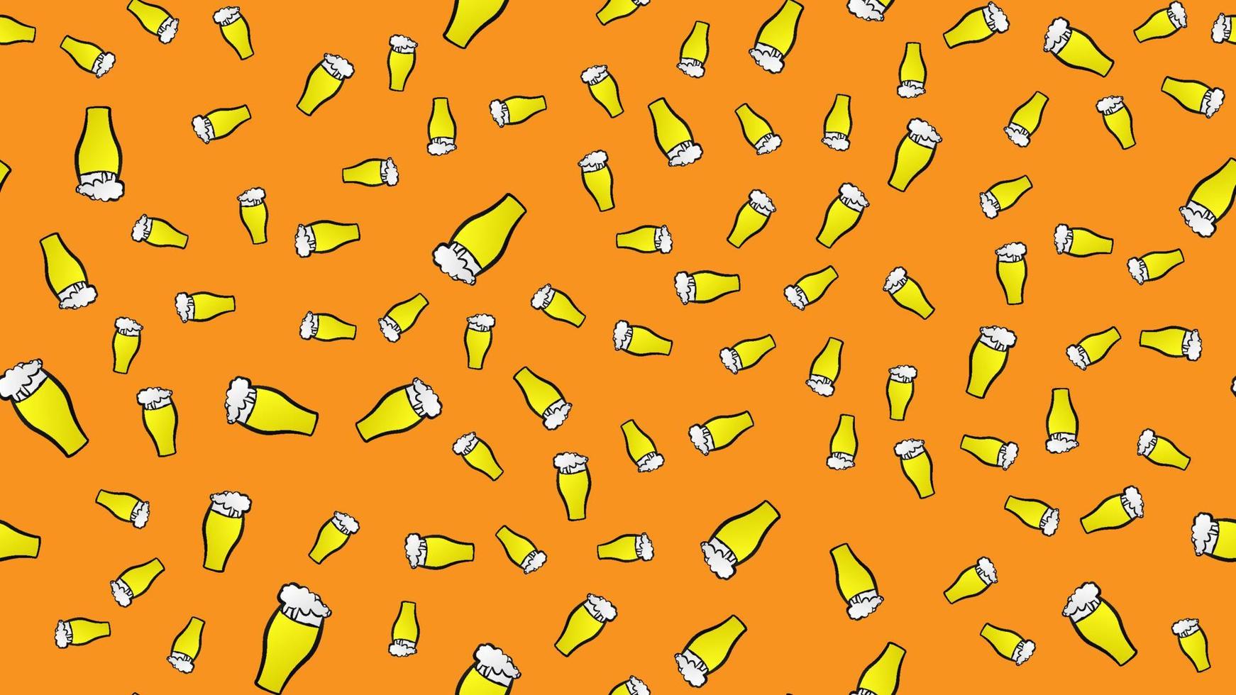 Endless seamless pattern of yellow beautiful glass goblets with alcohol tasty tasty light beer, foamy hop lager on a yellow background. Vector illustration