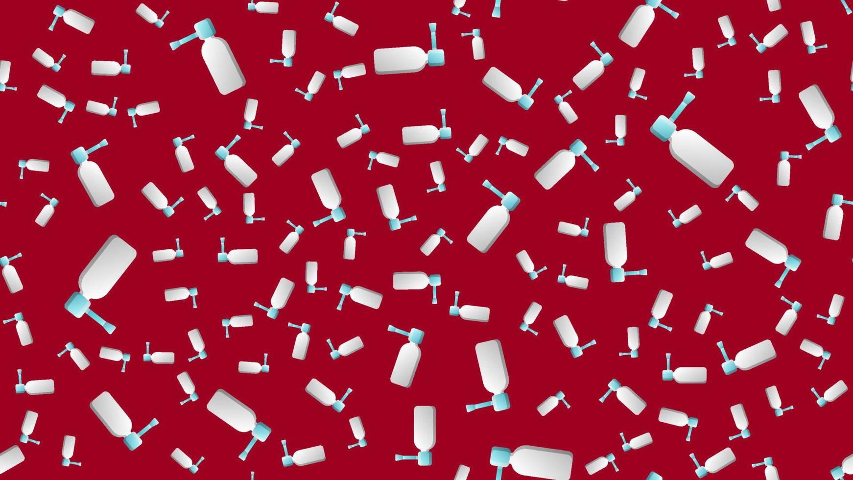Endless seamless pattern of medical scientific medical drops and sprays for nose and throat from a runny nose and sore throat on a red background. Vector illustration