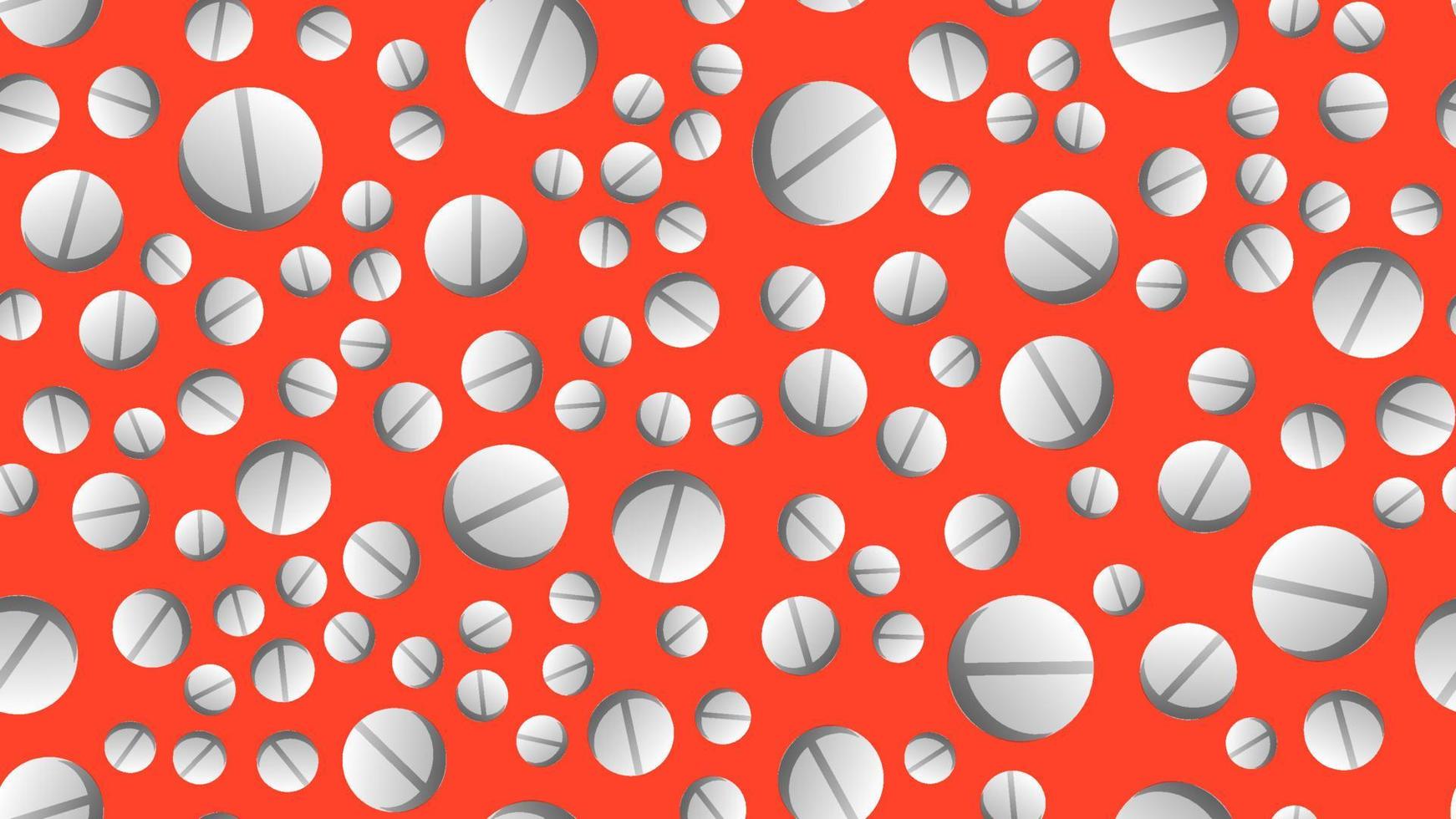 Endless seamless pattern of medical scientific medical items, pharmacological tablets and medications, pill capsules on an orange background. Vector illustration