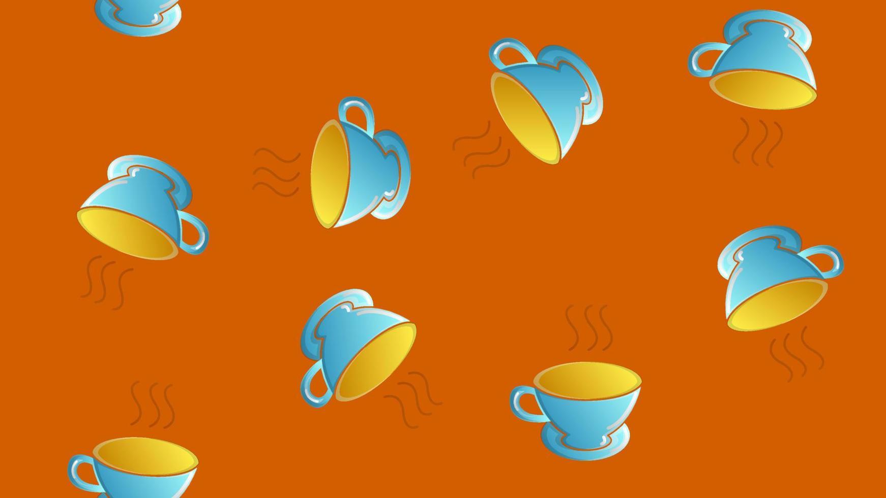 Endless seamless pattern of beautiful tasty hot invigorating morning fast coffee glasses on a yellow background. Vector illustration