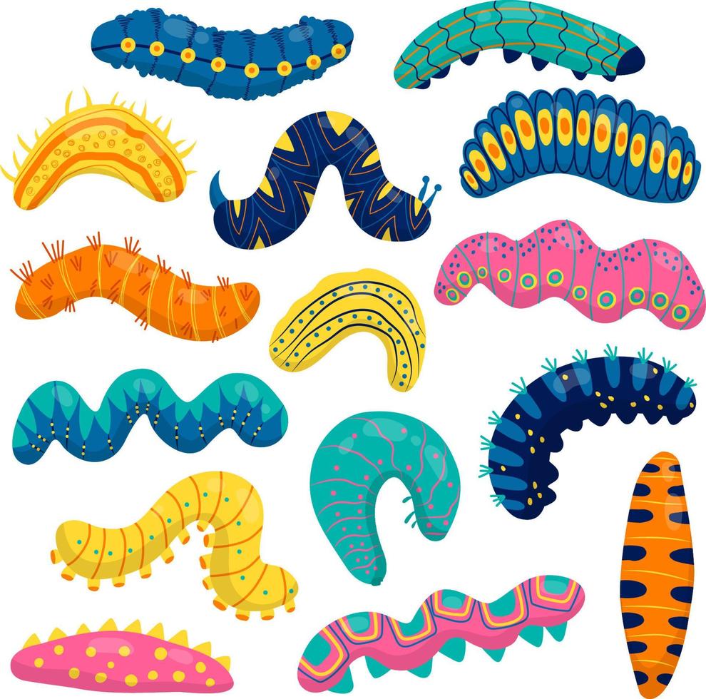 Vector set with colorful caterpillars