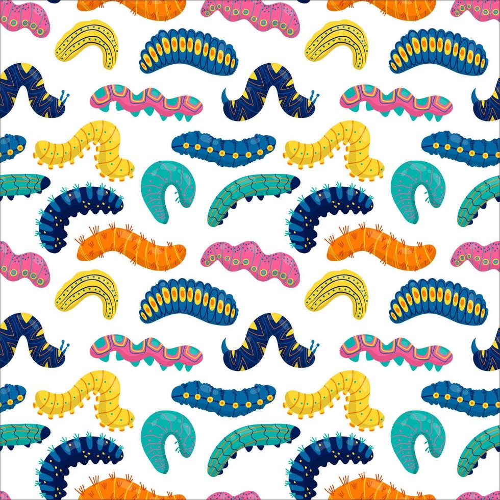 Vector pattern with bright different caterpillars