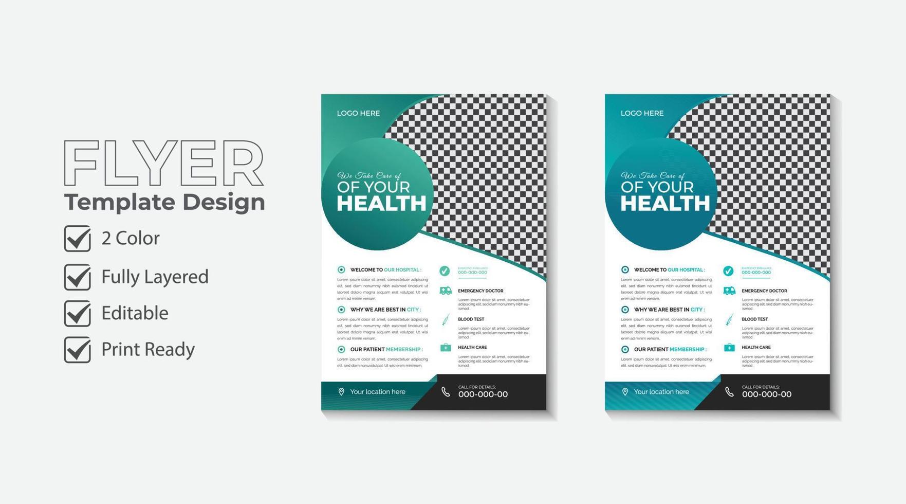 modern medical, clinic or health care flyer template vector