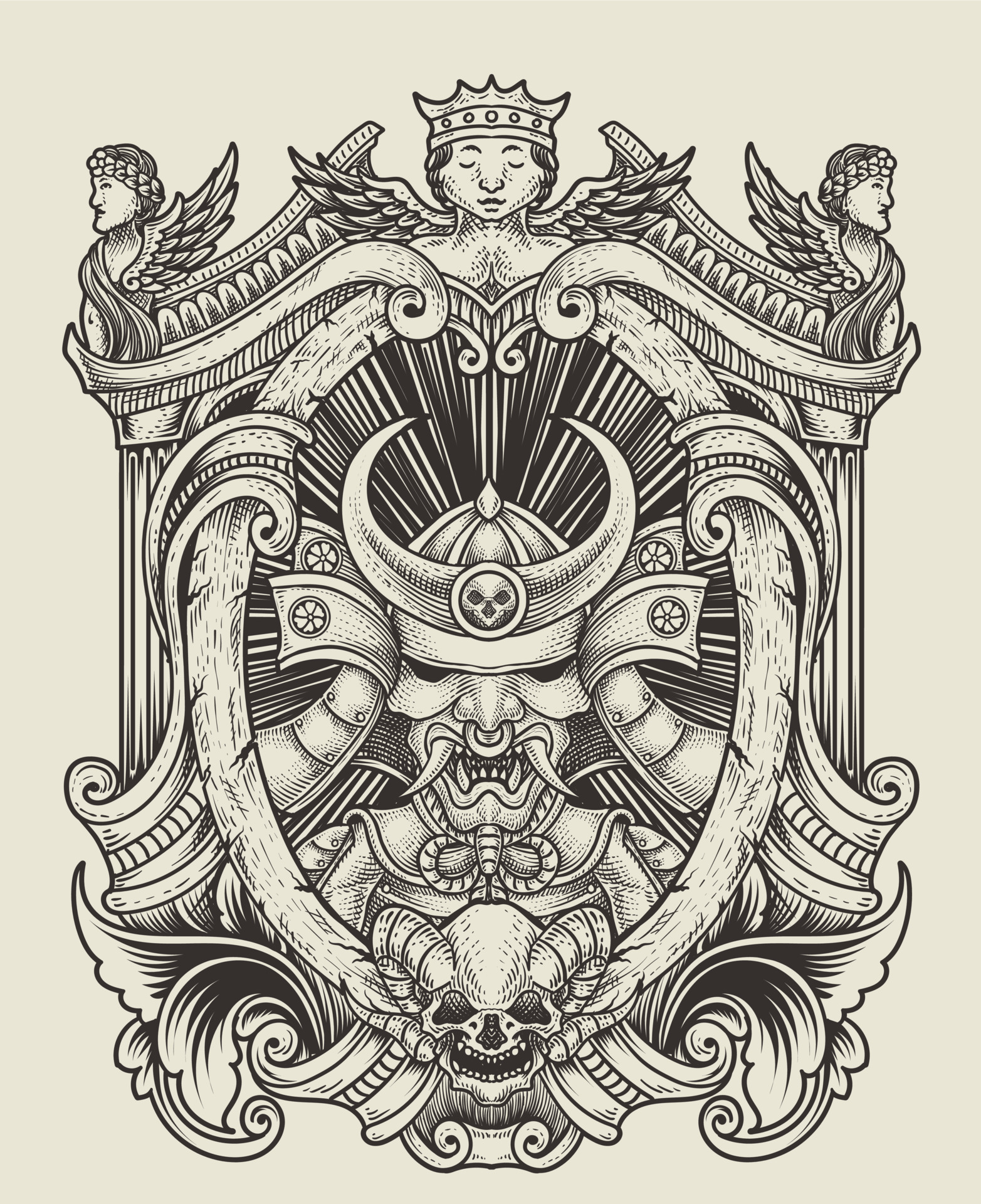 Illustration Isolated Samurai Warriors With Engraving Frame 13704085 Illustration Isolated Samurai Warriors With Engraving Frame 13704085