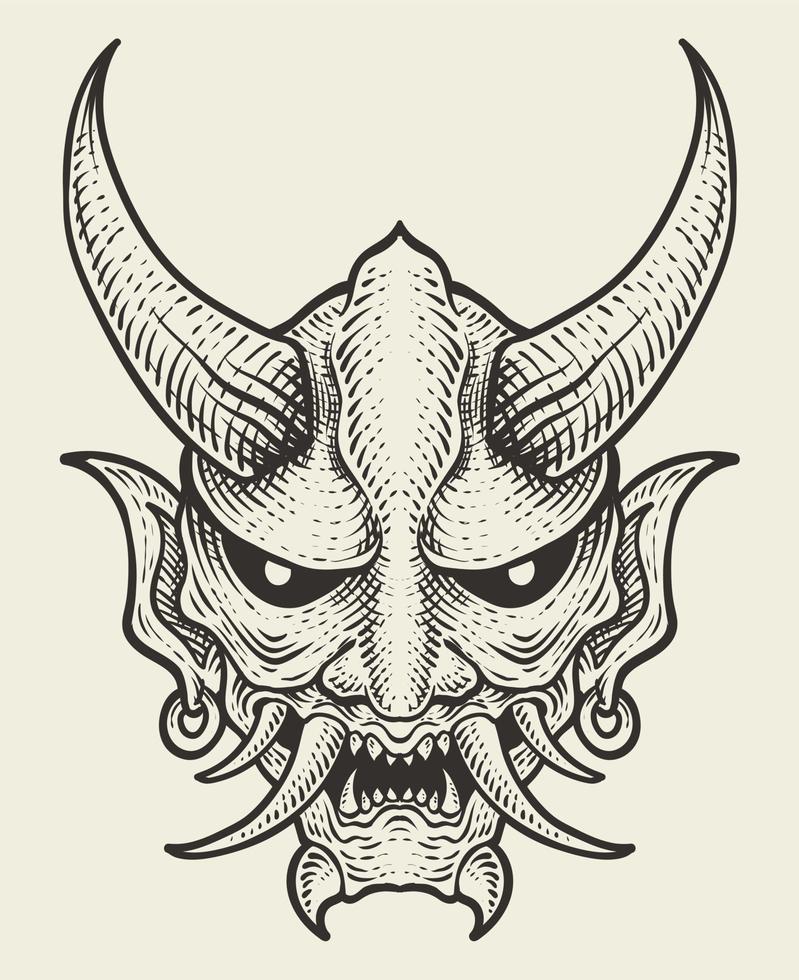 máscara de demonio aislada con estilo monocromo vector