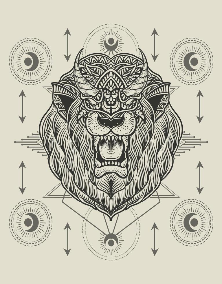 illustration lion head with sacred geometry vector