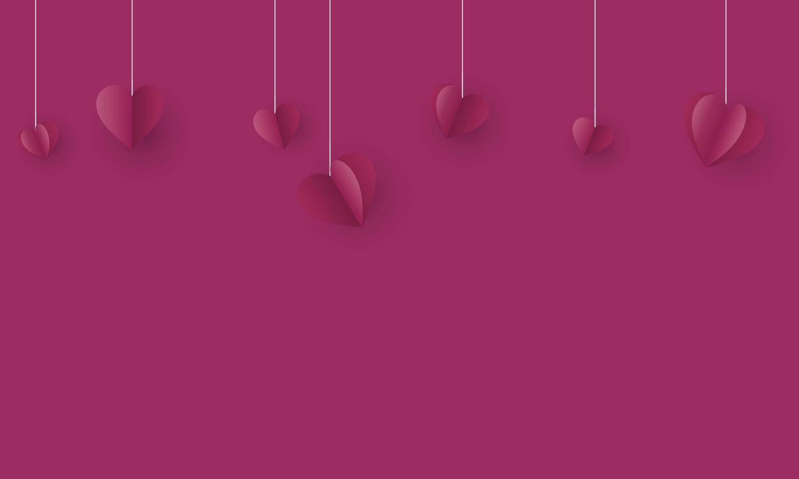 Purple happy valentine day with paper heart hanging background. vector