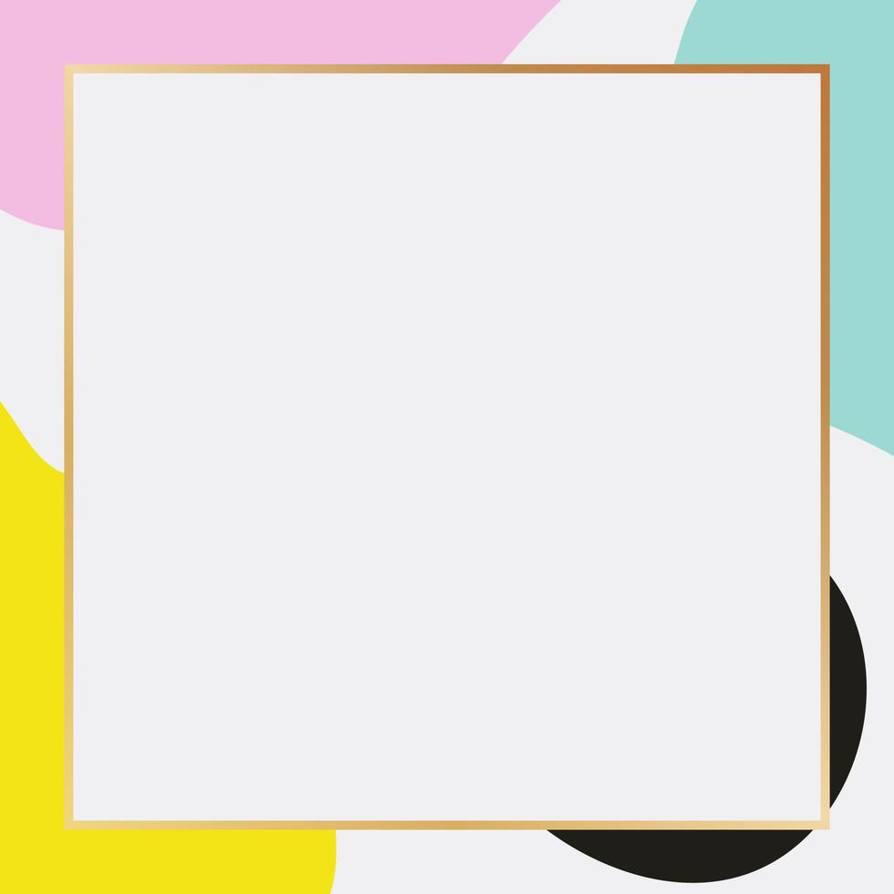 Rectangle golden frame with memphis style background. Vector illustration.