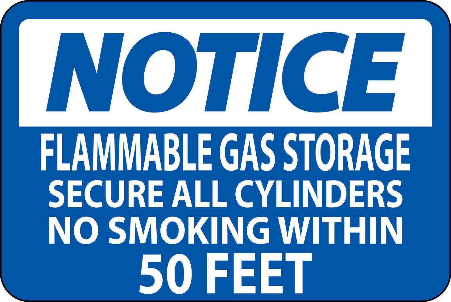 Notice Sign Flammable Gas Storage, Secure All Cylinders, No Smoking Within 50 Feet vector