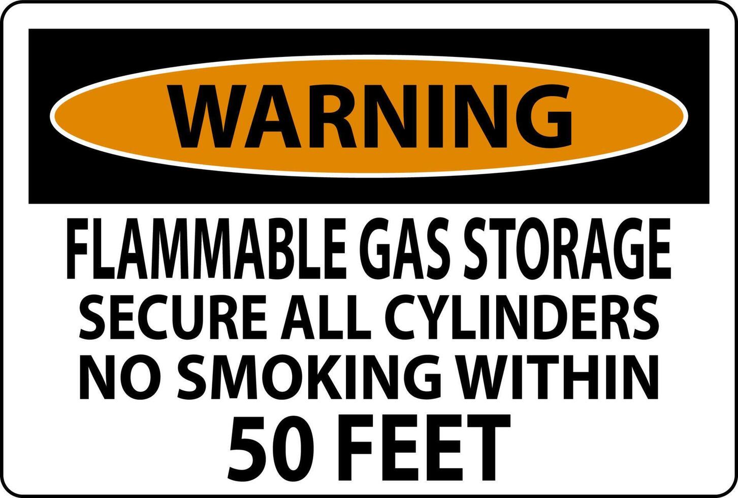 Warning Sign Flammable Gas Storage, Secure All Cylinders, No Smoking Within 50 Feet vector