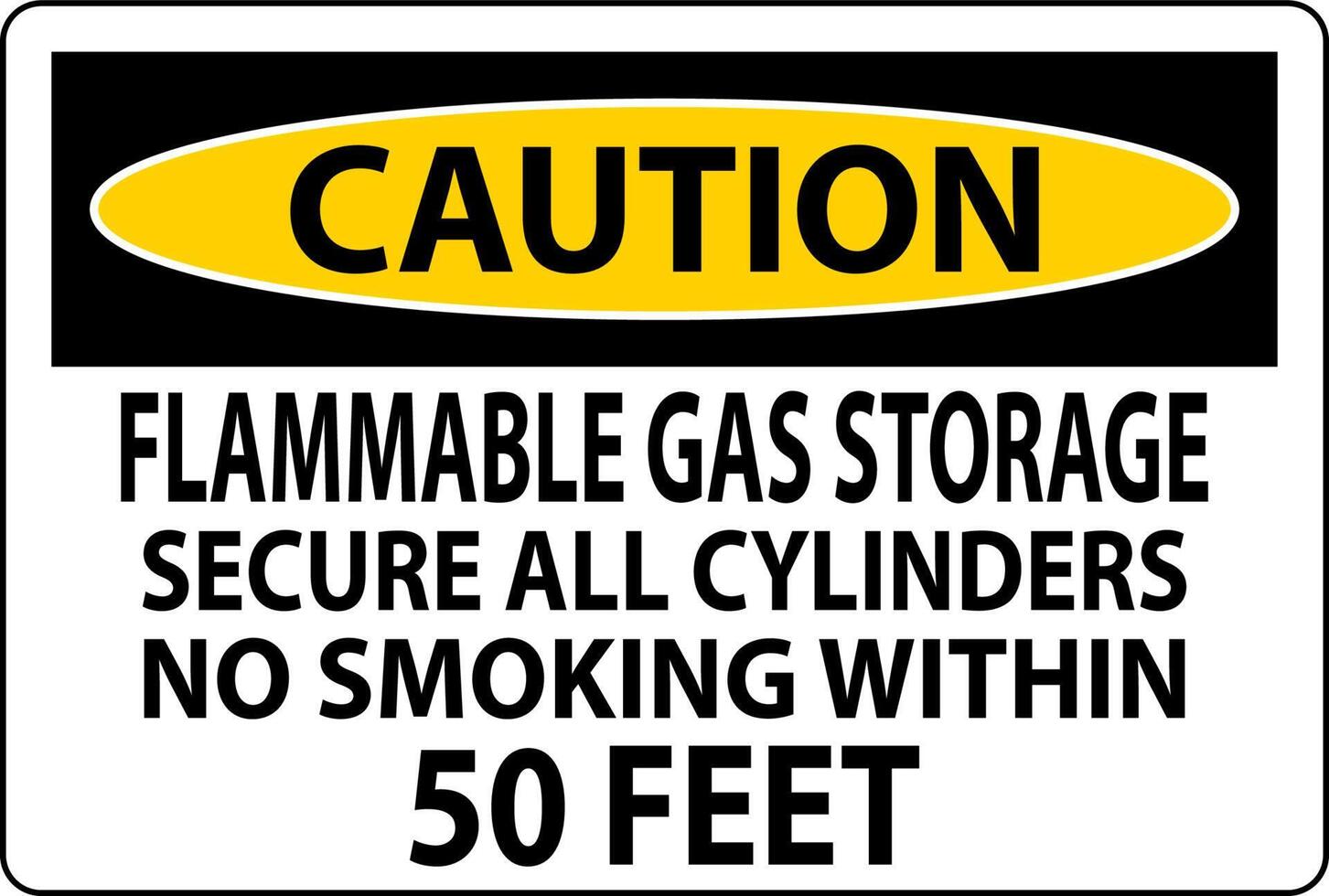 Caution Sign Flammable Gas Storage, Secure All Cylinders, No Smoking Within 50 Feet vector