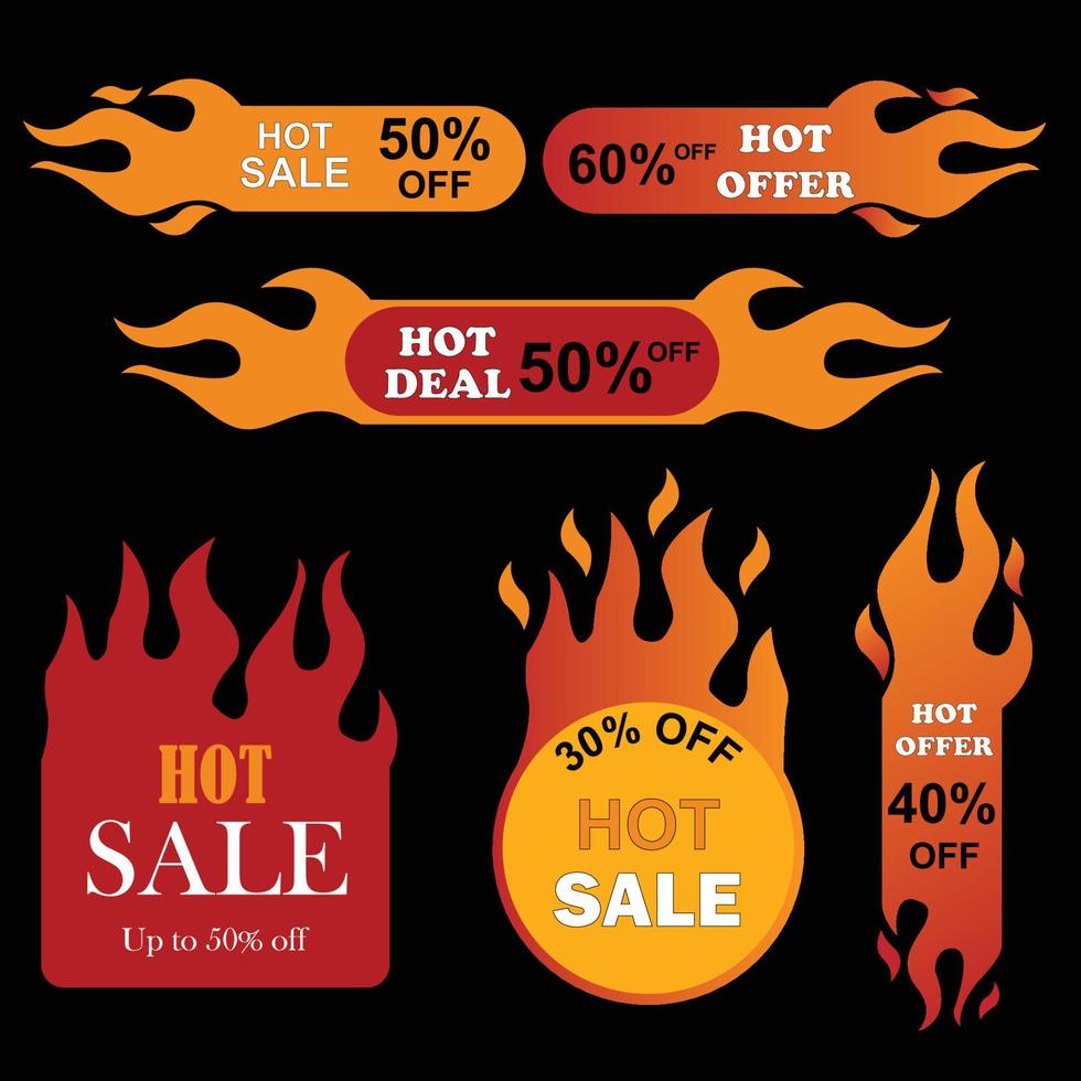 Hot sale offer sticker, badges, labels, tag, icon. Set of hot sales vector illustration.