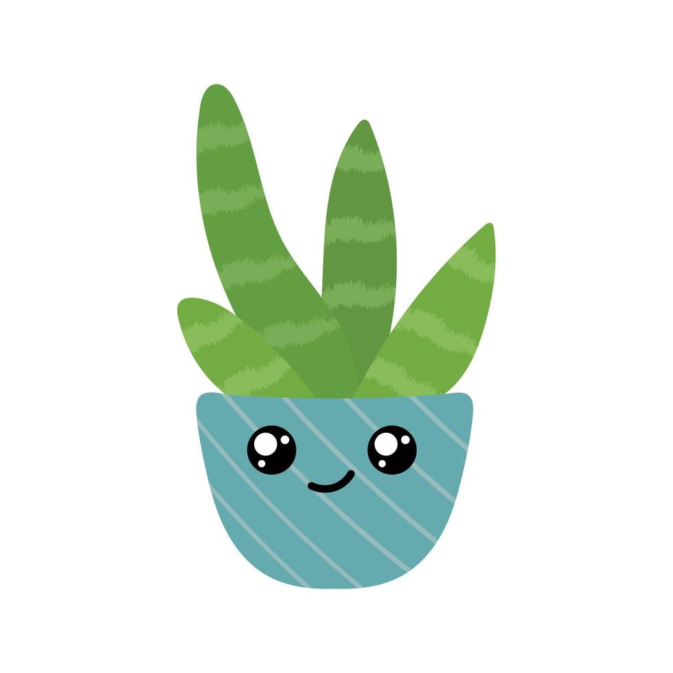 Cactus plant in pot with cute face. Indoor plant in a flat style. Vector illustration.