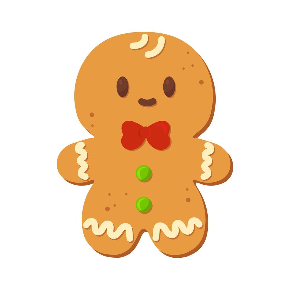 Gingerbread man isolated on white background. Christmas gingerbread cookie. Winter holiday food. Happy new year. Merry Christmas holiday. Vector illustration.