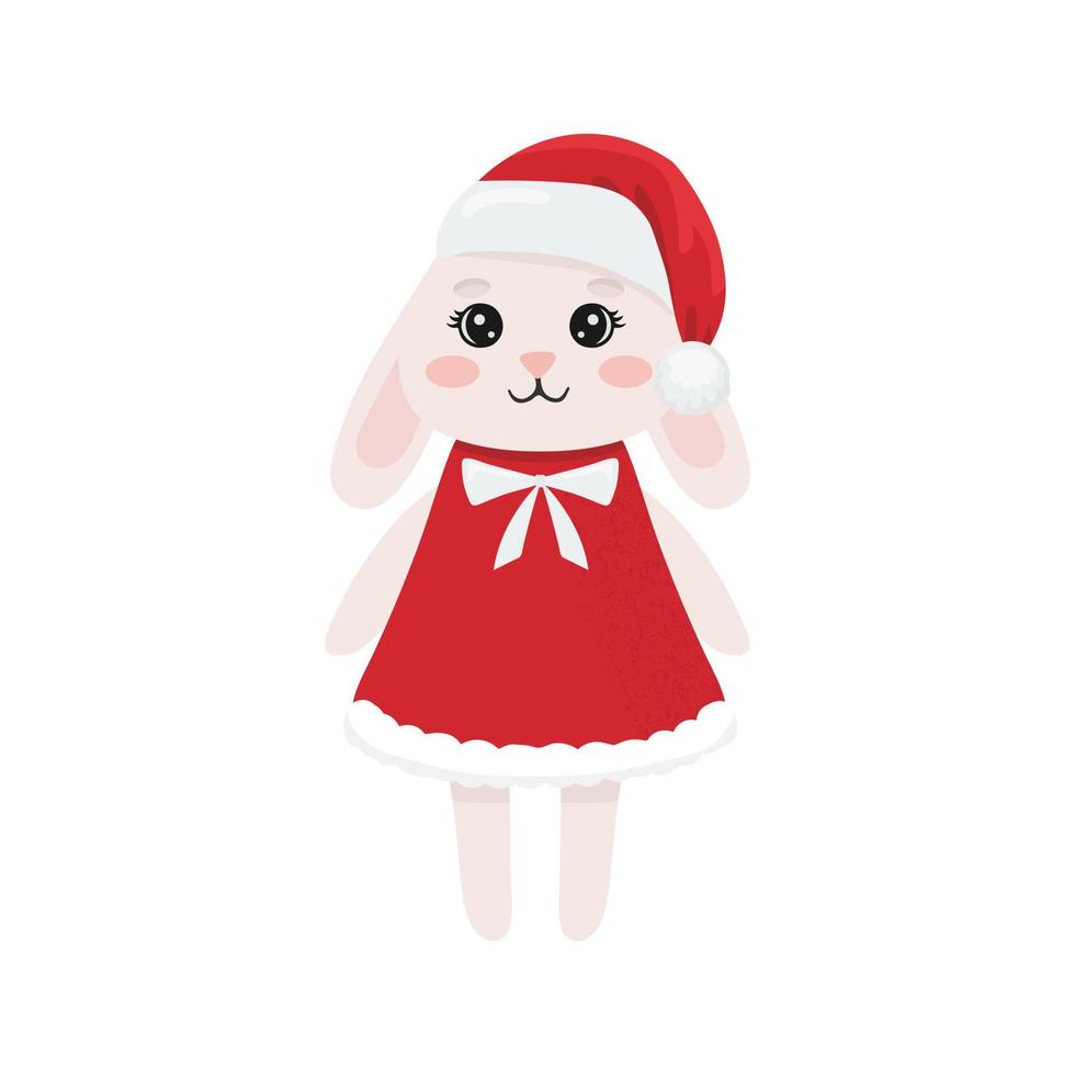 lindo conejo blanco vestido y sombrero rojo de navidad. carácter vectorial infantil. ilustración vectorial perfecto para tarjetas de navidad y diseño decorativo. vector