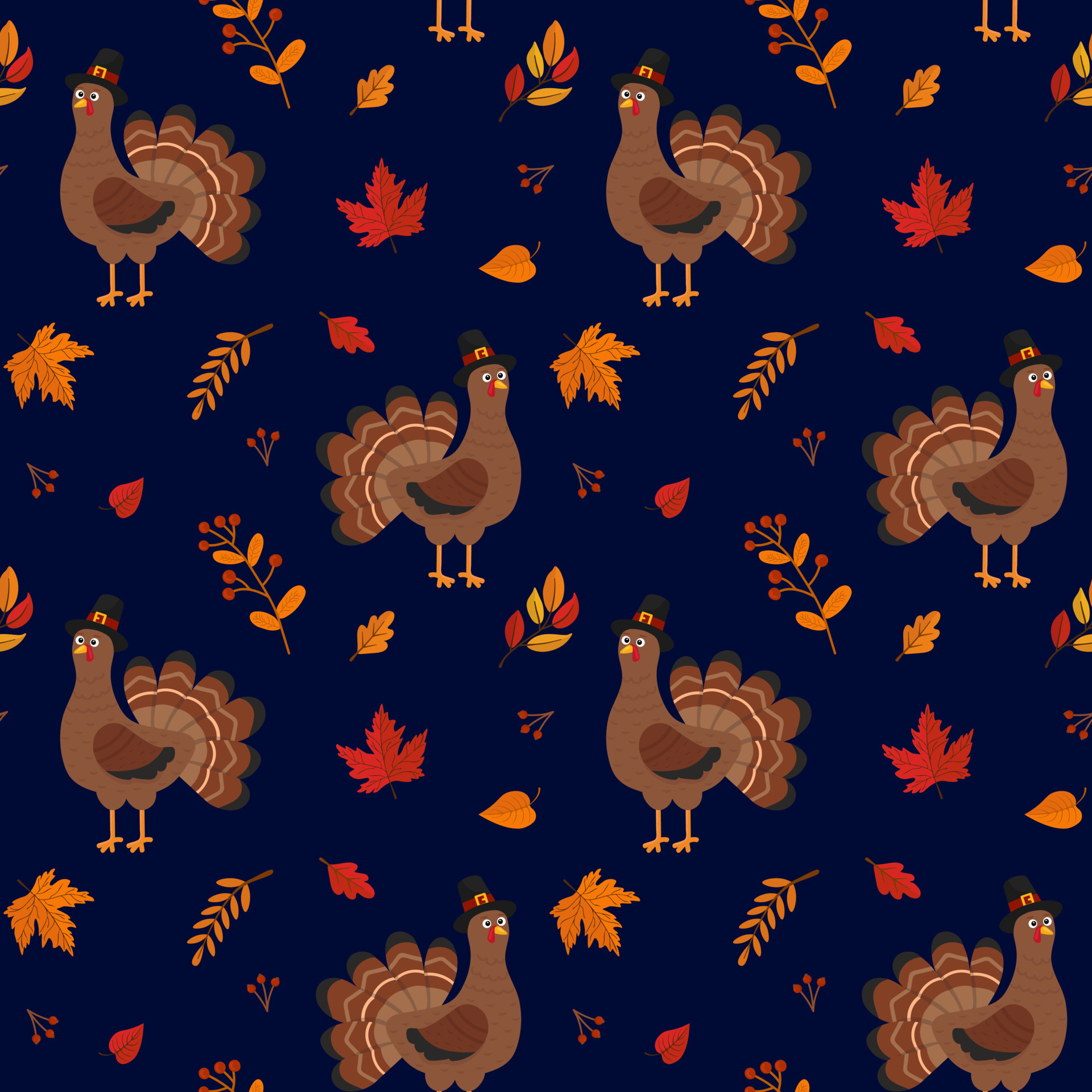Seamless vector pattern with turkey and autumn leaves. Texture for fabric,  wallpaper, apparel, wrapping. Happy Thanksgiving. 13704416 Vector Art at  Vecteezy