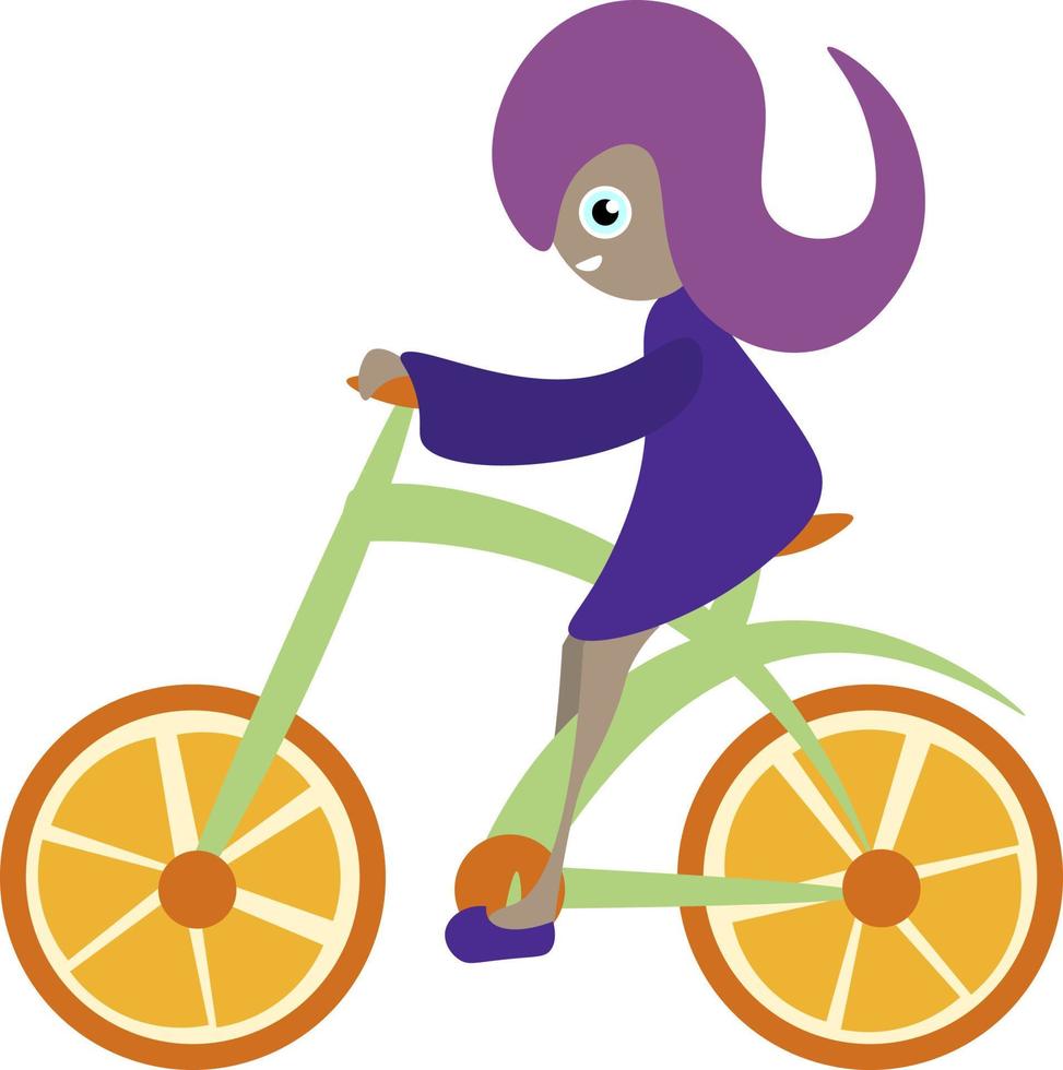 Girl on bike, illustration, vector on white background.