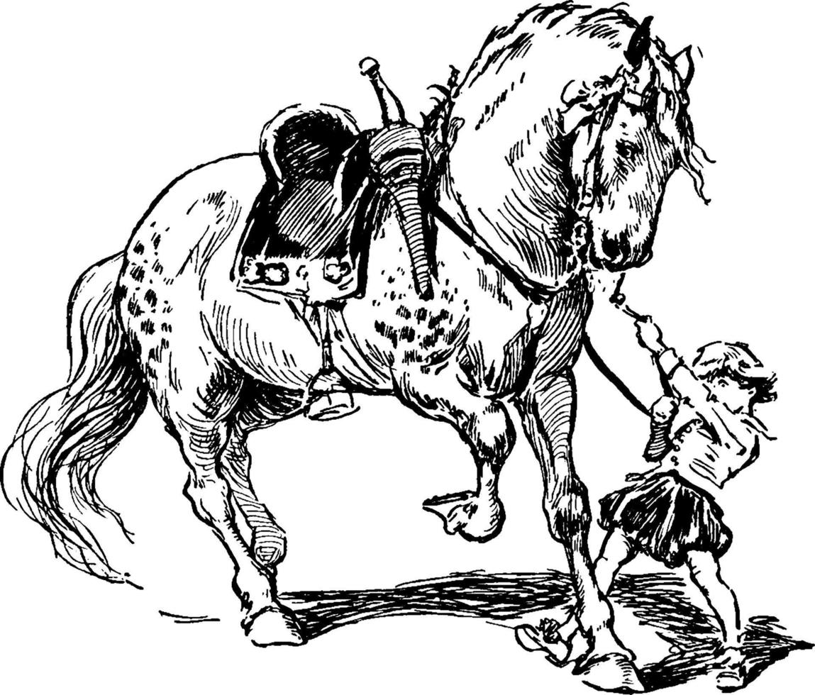 Boy and Horse, vintage illustration vector