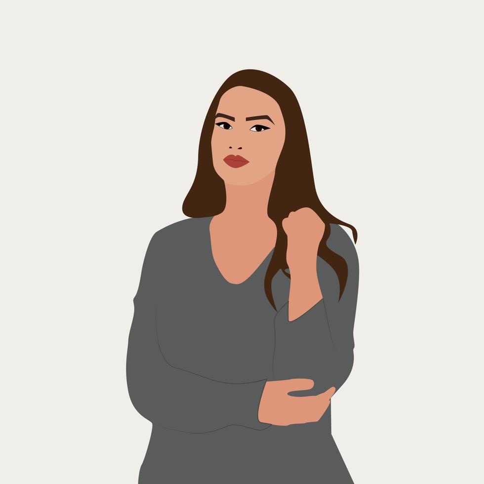 mujer en gris, ilustración, vector sobre fondo blanco.