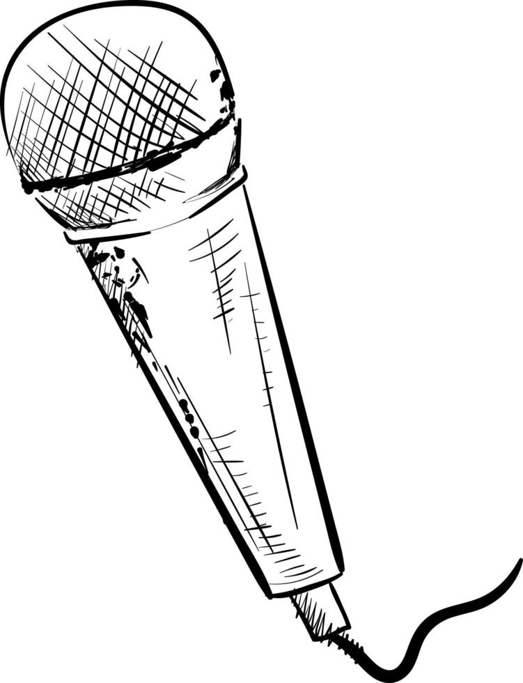 Microphone drawing, illustration, vector on white background.