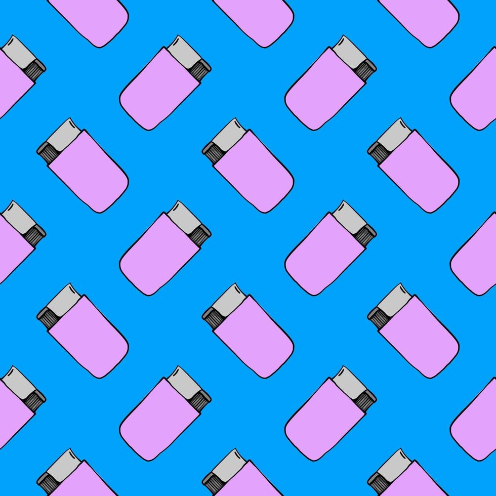 Purple lighter, seamless pattern on blue background. vector