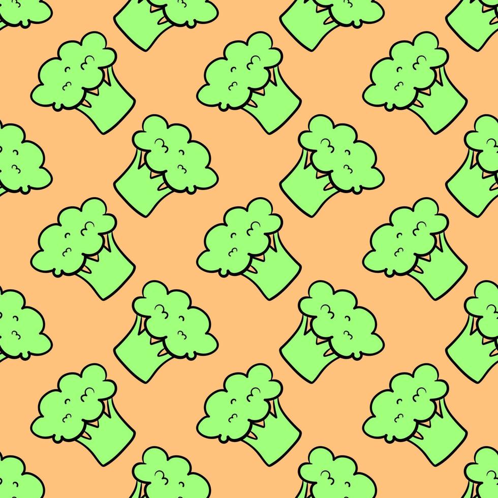 Cute broccoli, seamless pattern on orange background. vector