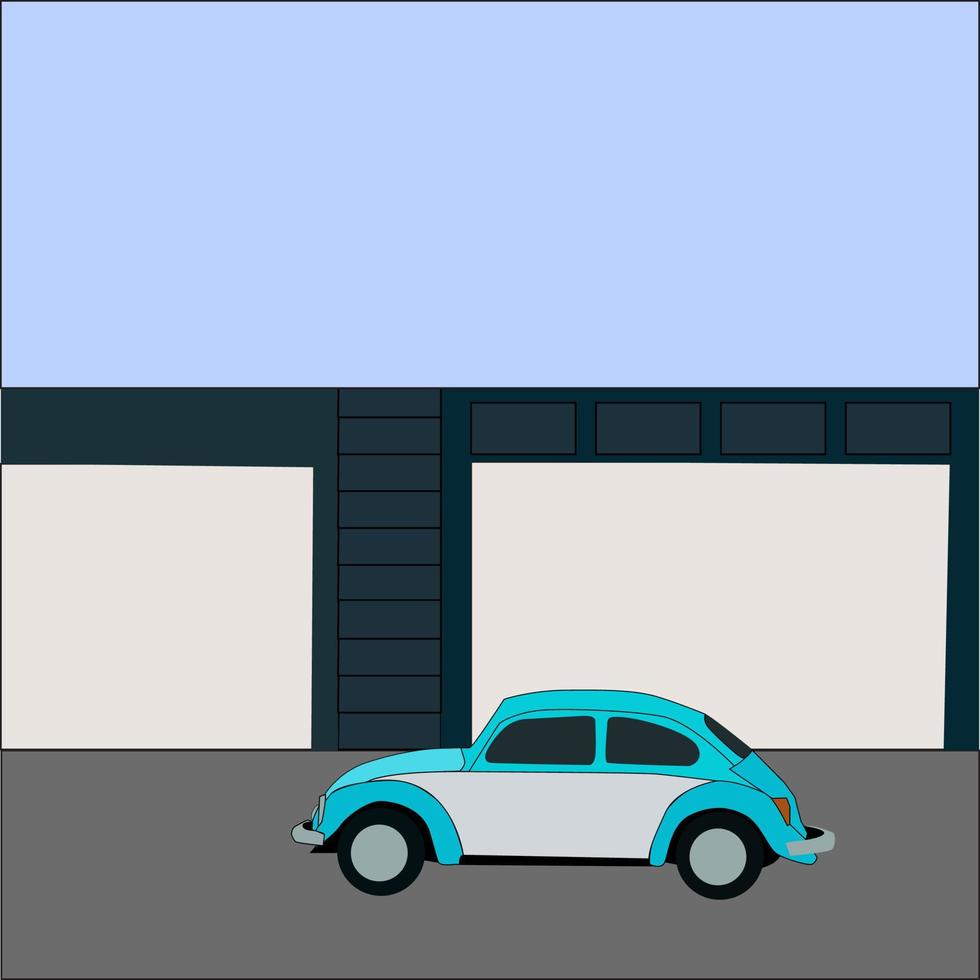 Blue car, illustration, vector on white background.