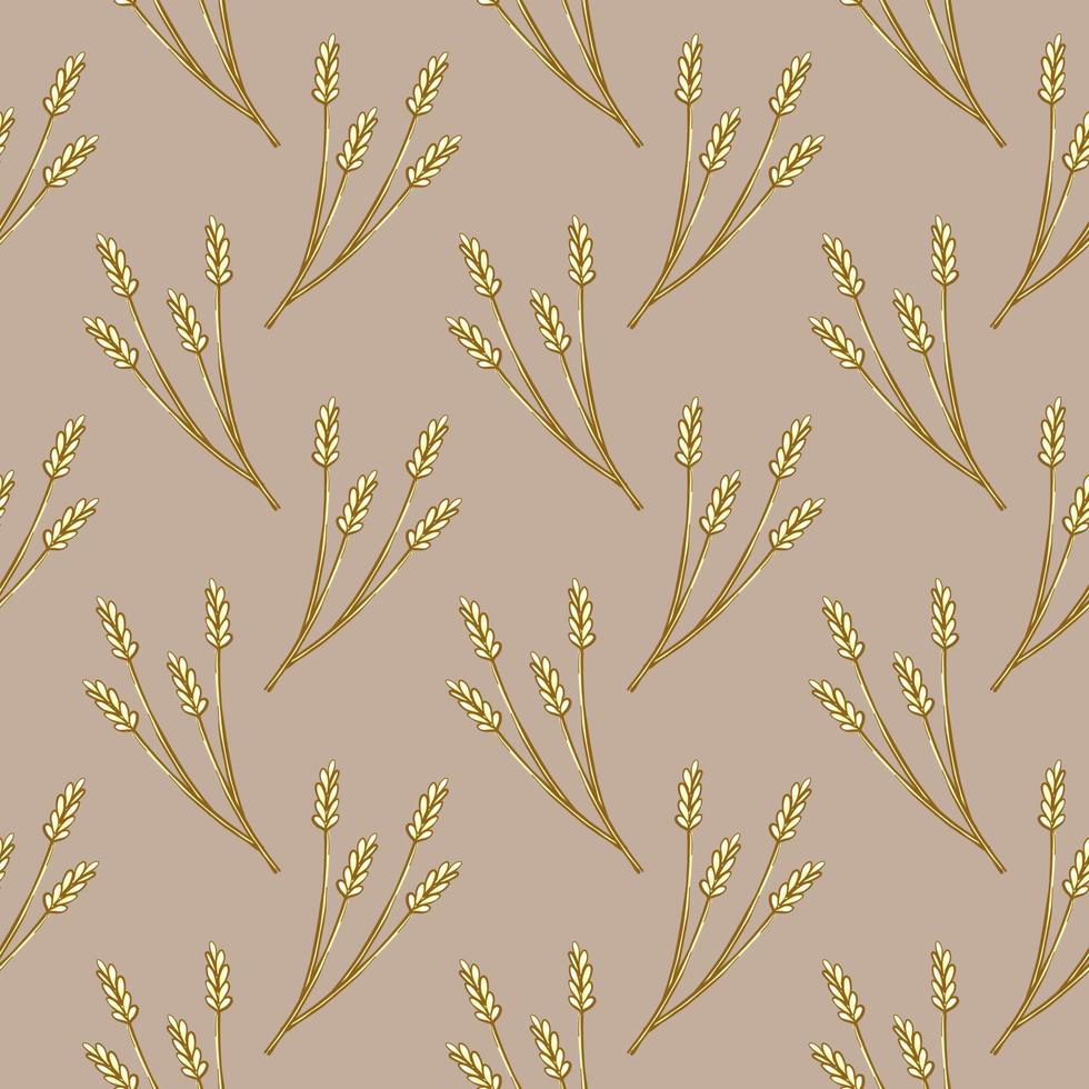 Wheat plant , seamless pattern on a brown background. vector