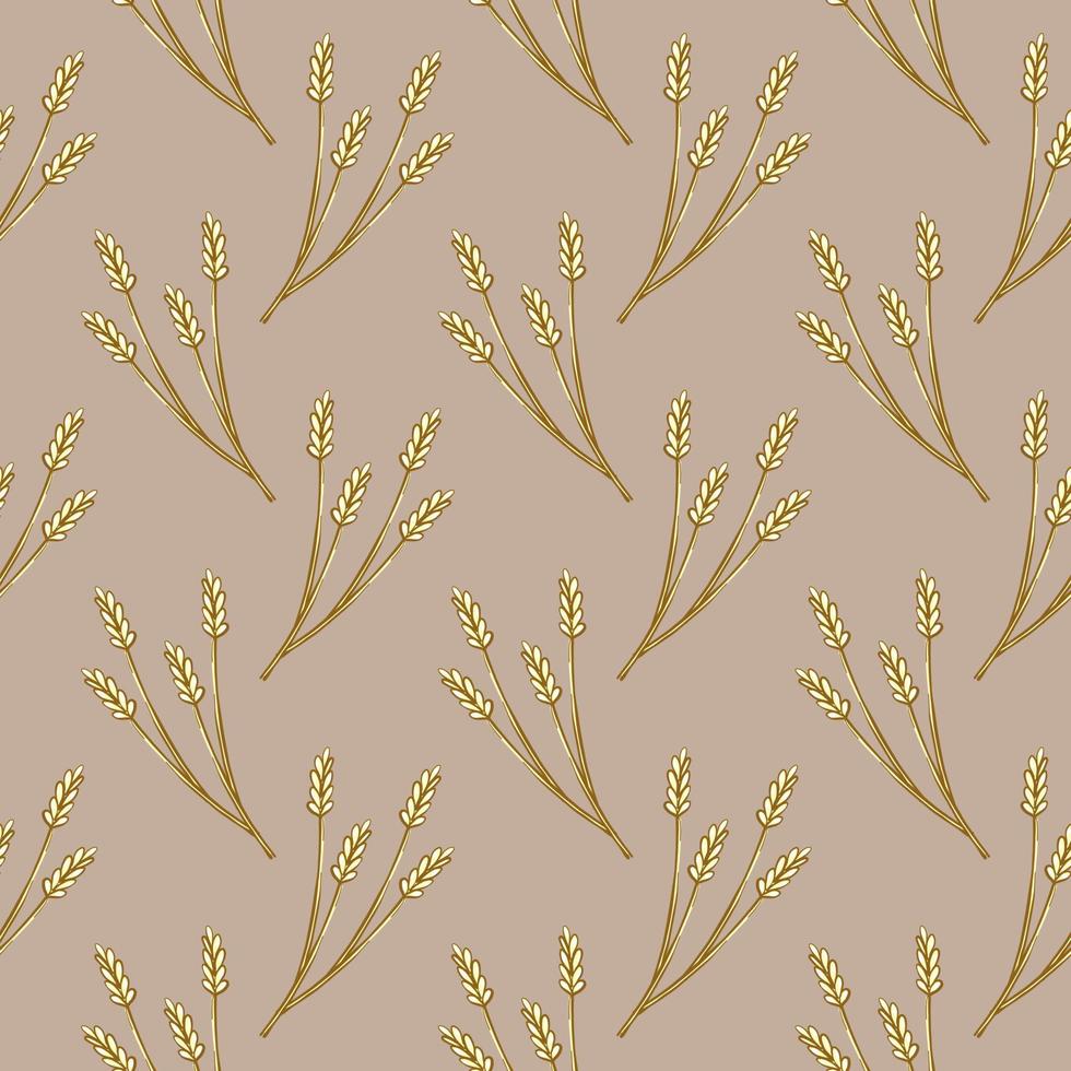 Wheat plant , seamless pattern on a brown background. vector