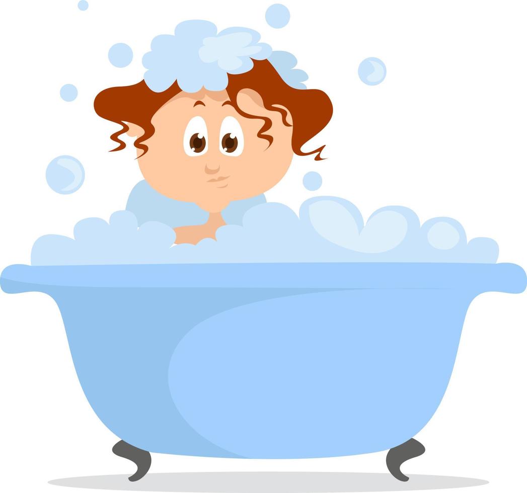 Girl taking a bath, illustration, vector on white background