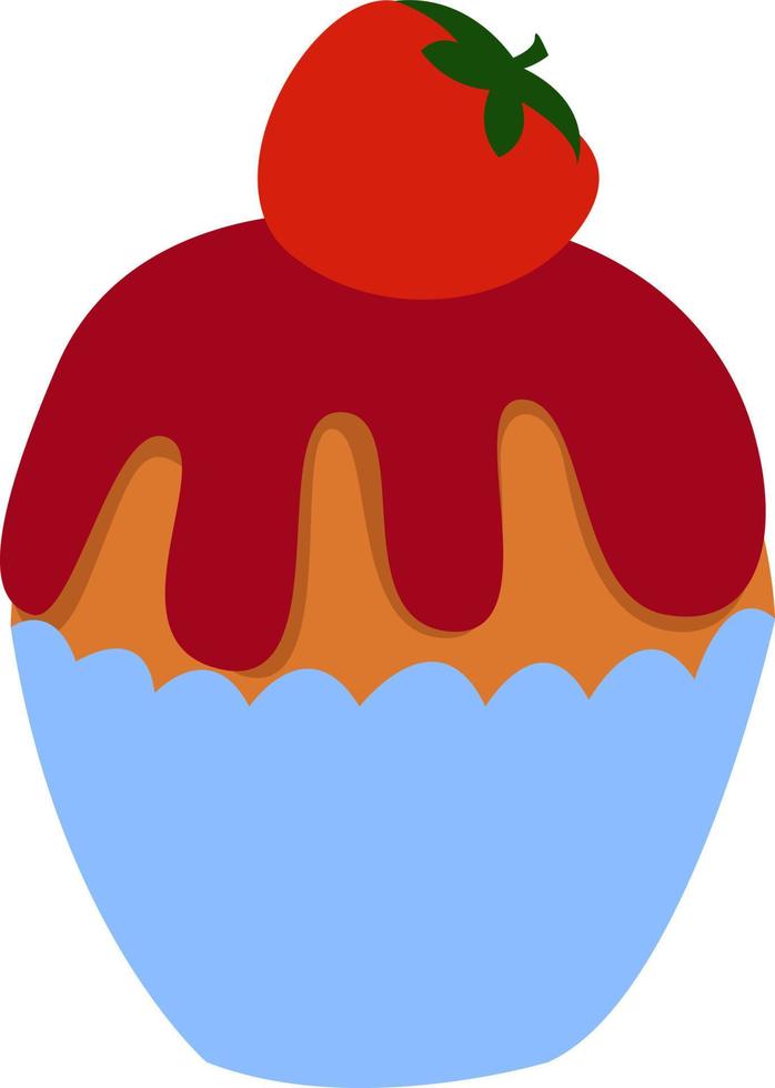 Strawberry muffin, illustration, vector on white background.