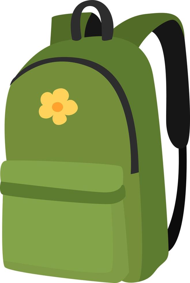 Green backpack, illustration, vector on white background.
