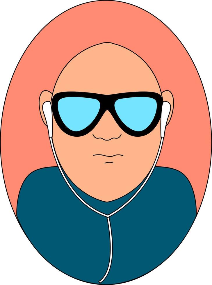 Bold man with headphones, illustration, vector on white background.