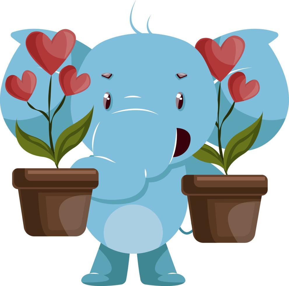 Elephant with plants, illustration, vector on white background.