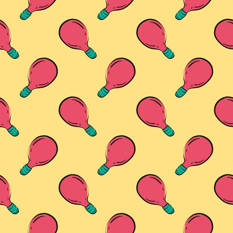 Red lightbulb,seamless pattern on yellow background. vector