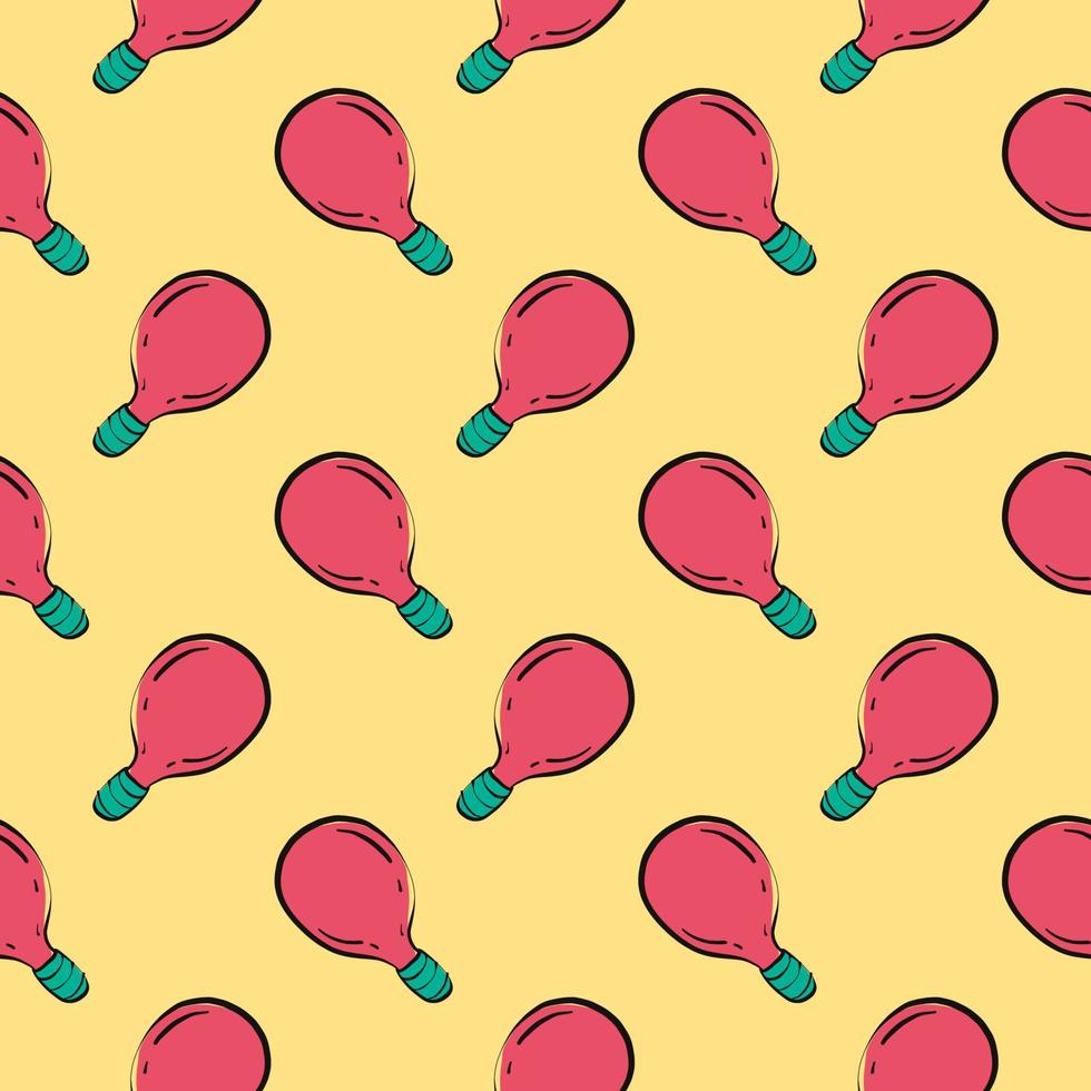 Red lightbulb,seamless pattern on yellow background. vector