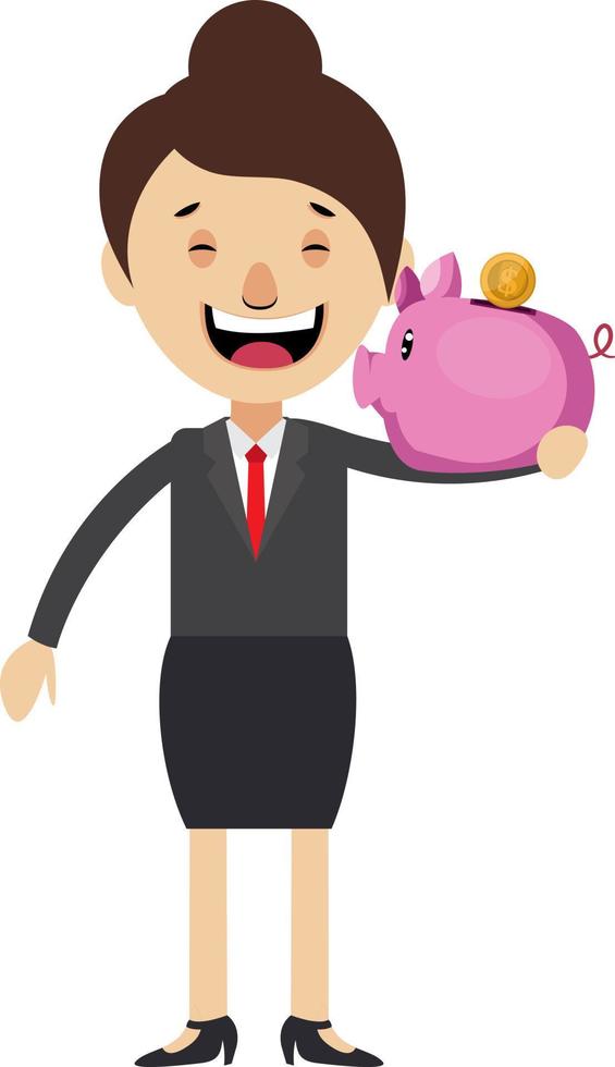 Woman with piggy bank, illustration, vector on white background.