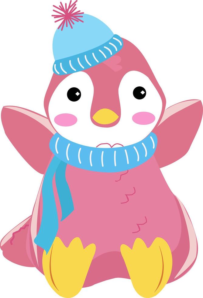 Pingüino en rosa, ilustración, vector sobre fondo blanco.