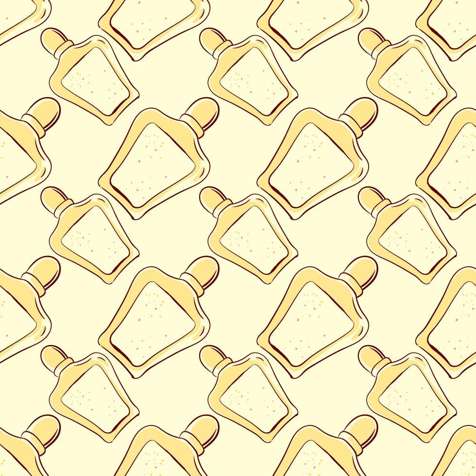 Perfume in bottle, seamless pattern on light background. vector
