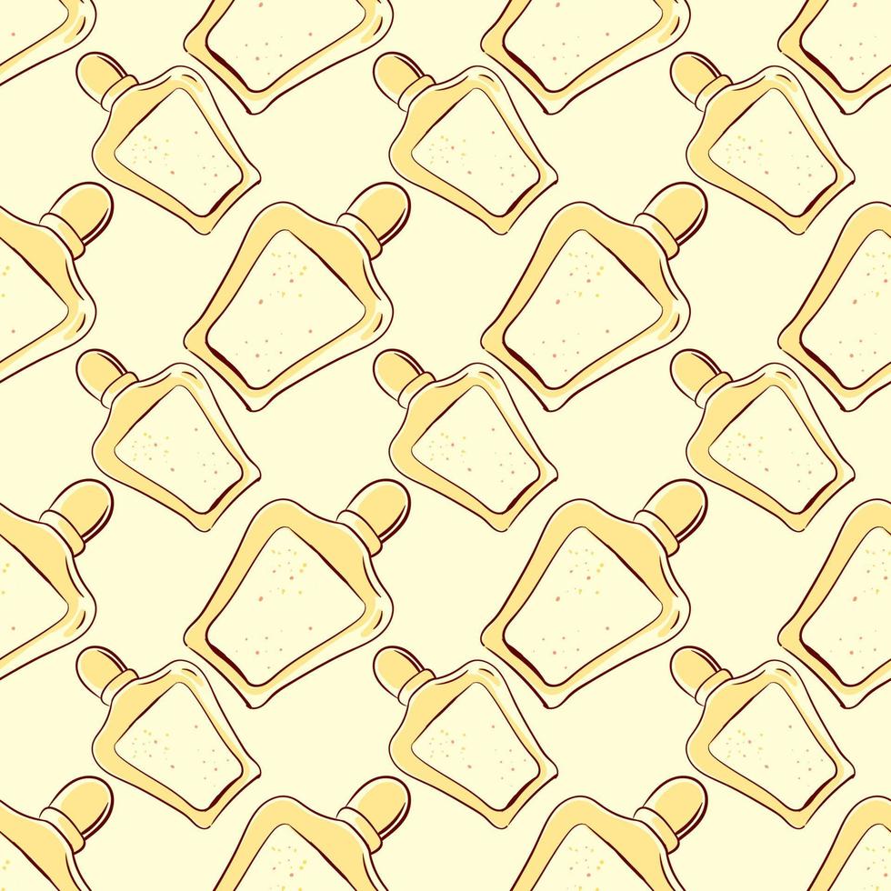 Perfume in bottle, seamless pattern on light background. vector