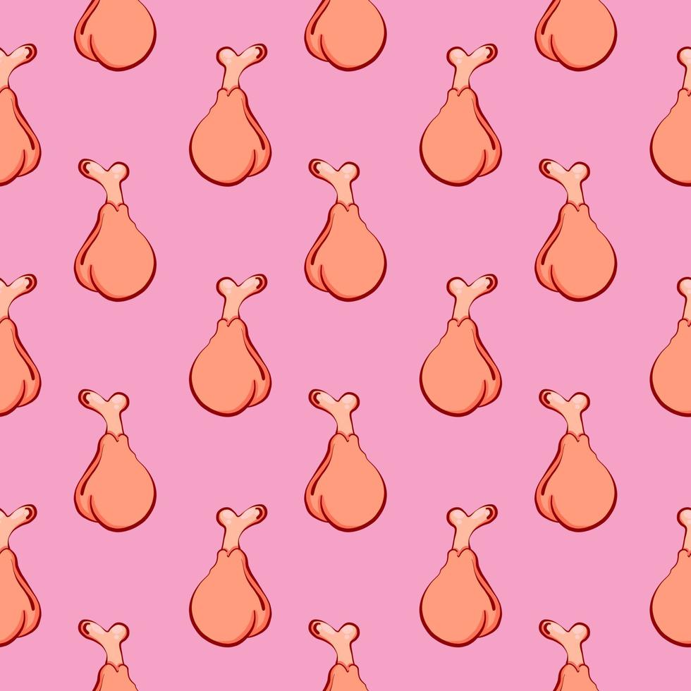 Chicken leg , seamless pattern on a pink background. vector