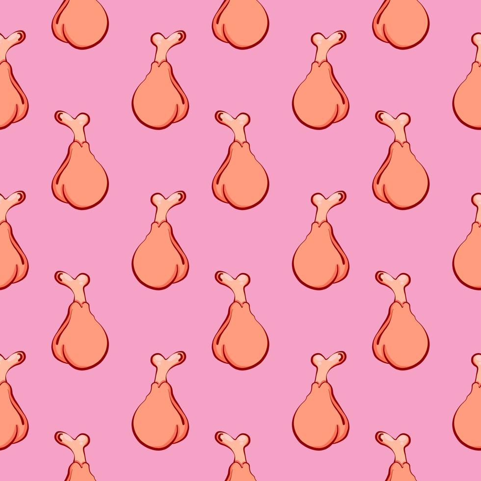 Chicken leg , seamless pattern on a pink background. vector