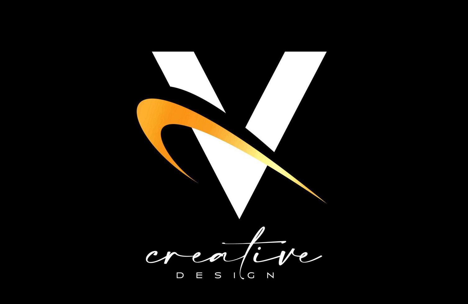 V Letter Logo Design with Creative Golden Swoosh. Letter v Initial icon with curved shape vector