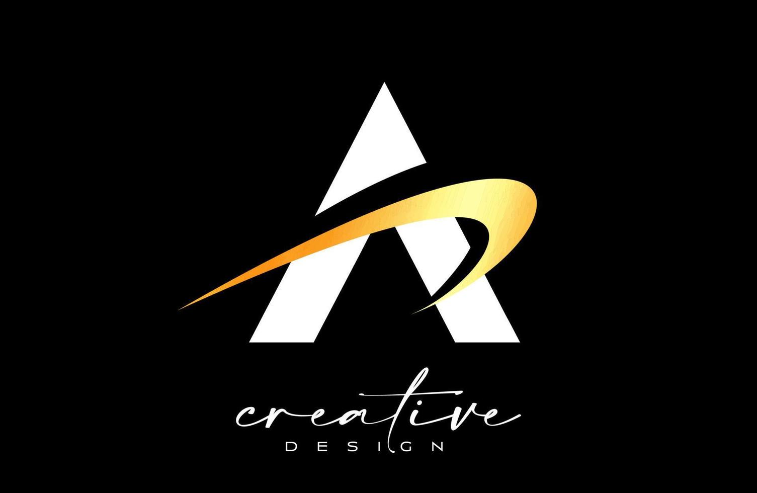 A Letter Logo Design with Creative Golden Swoosh. Letter a Initial icon with curved shape vector