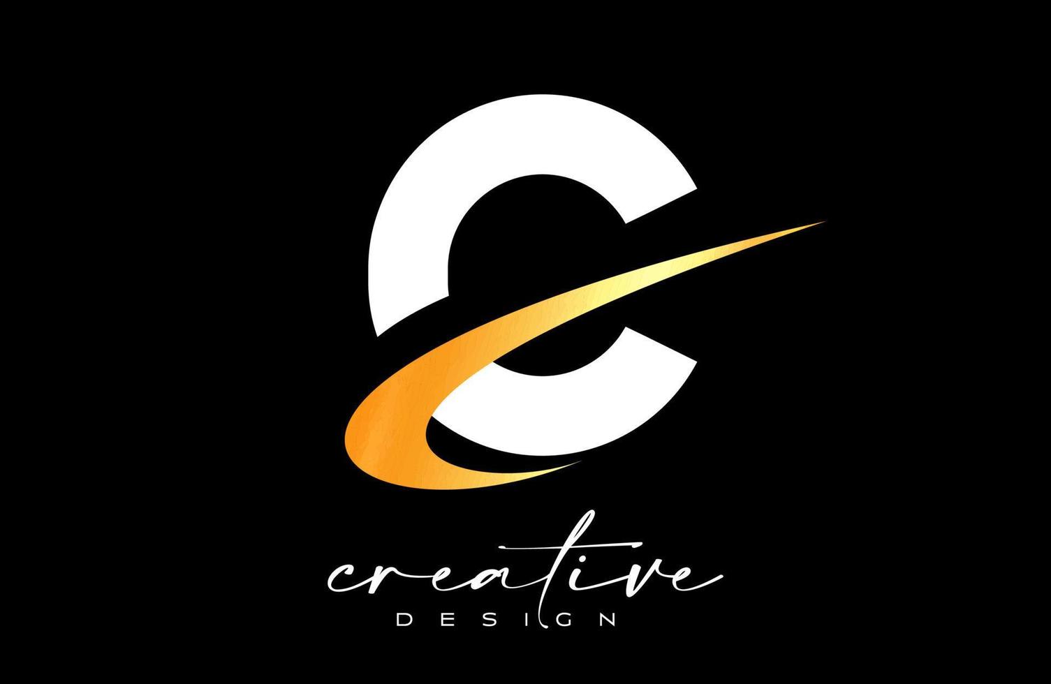 diseño de logotipo de letra c con creativo swoosh dorado. icono inicial de letra c con vector de forma curva