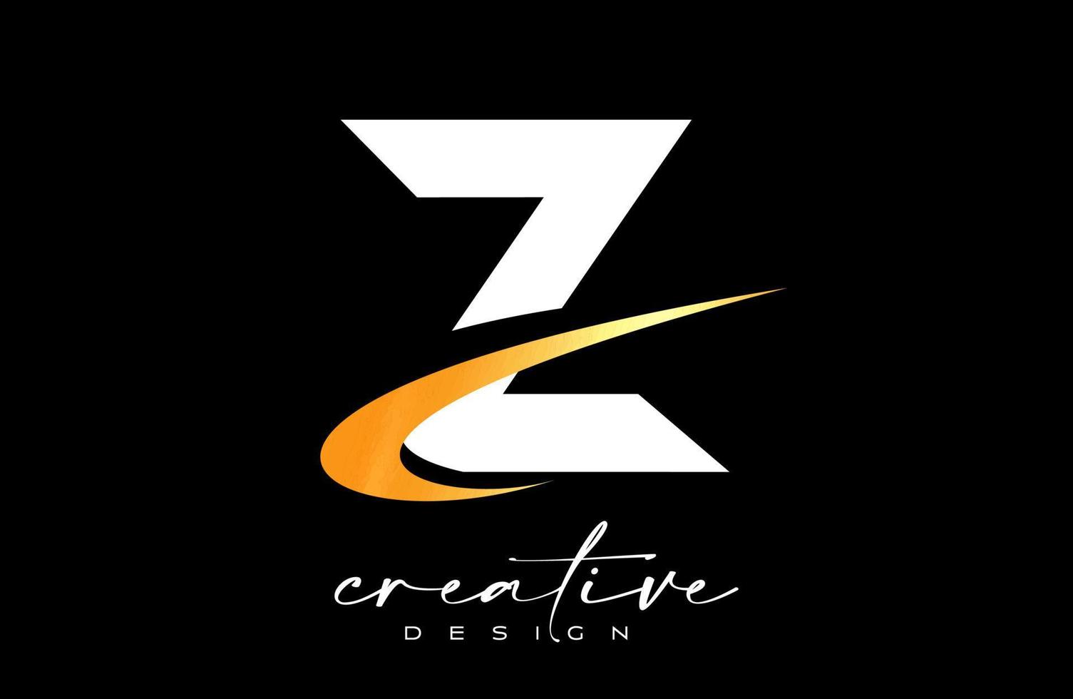 Z Letter Logo Design with Creative Golden Swoosh. Letter z Initial icon with curved shape vector