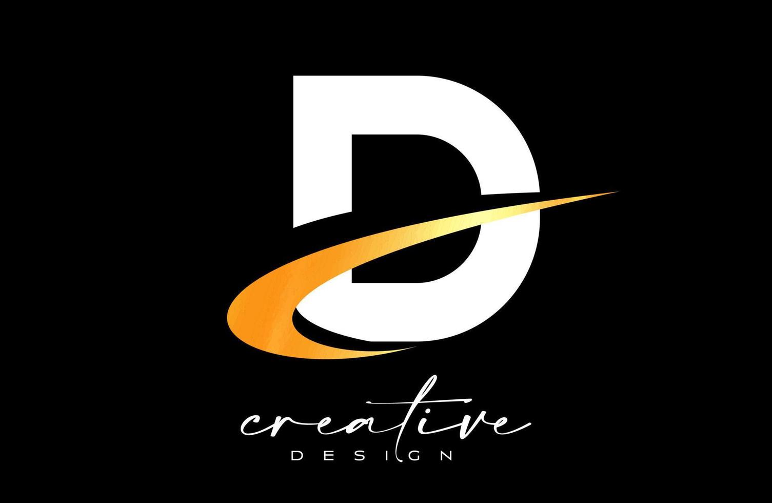 diseño del logotipo de la letra d con un swoosh dorado creativo. icono inicial de letra d con vector de forma curva