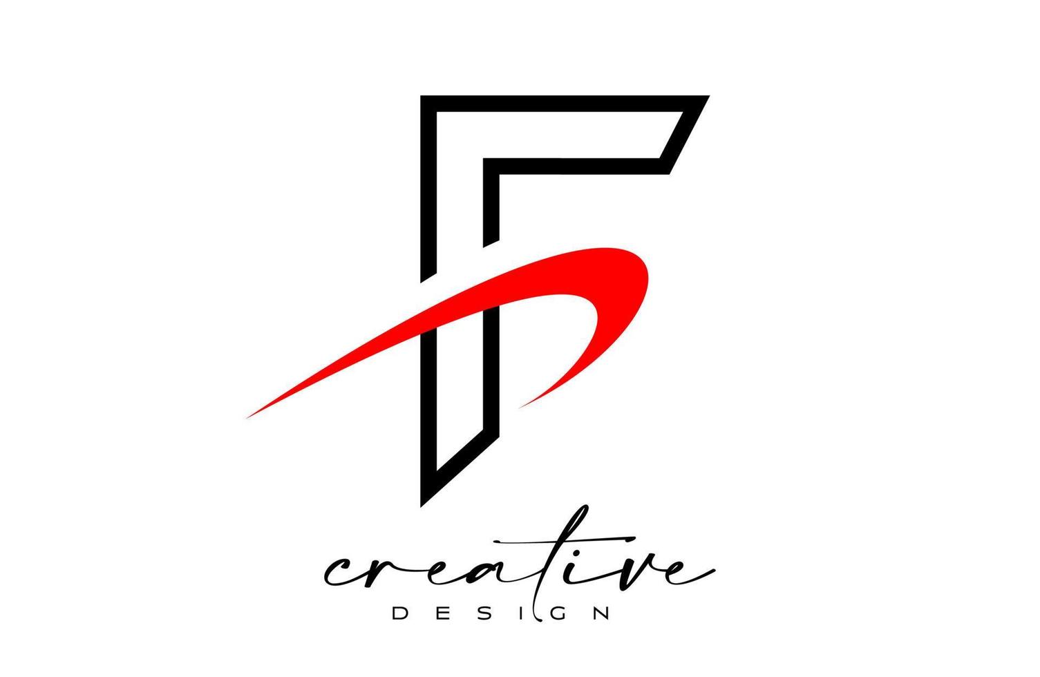 esbozar el diseño del logotipo de la letra f con un swoosh rojo creativo. icono inicial de letra f con vector de forma curva